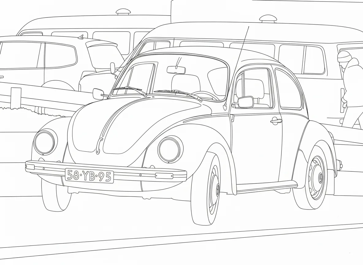 vintage Volkswagen Beetle coloring page converted from a car photo